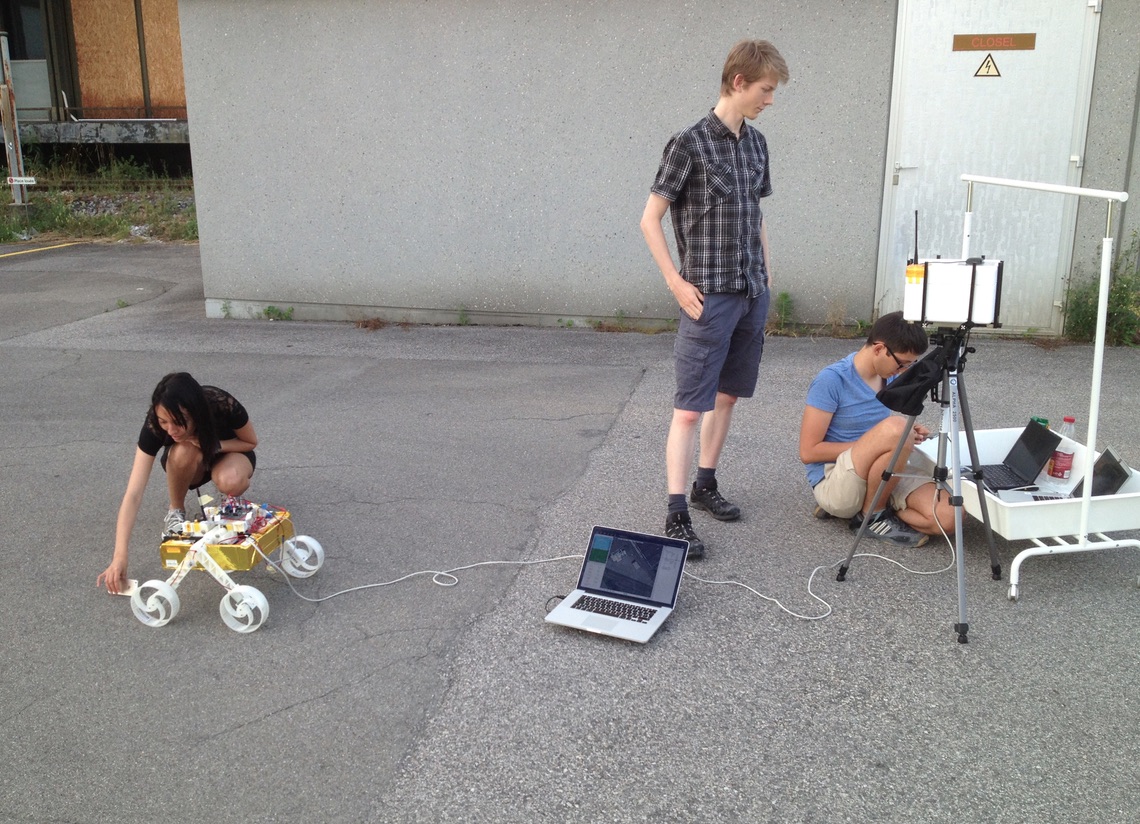 Testing the rover on the parking lot behind Hackuarium.